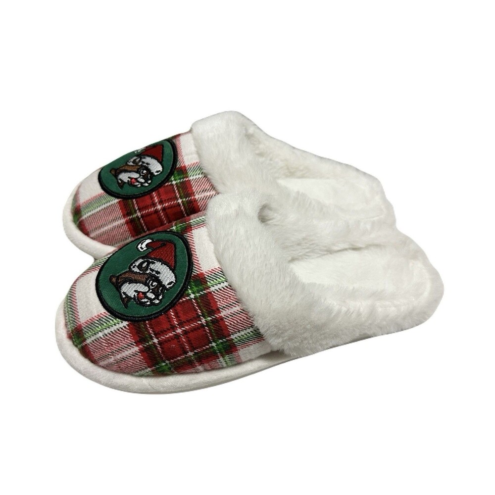 NEW Buc-ee's Womens Size 6-7 Plush Christmas Slippers Cozy Red & Green Plaid - Picture 4 of 6